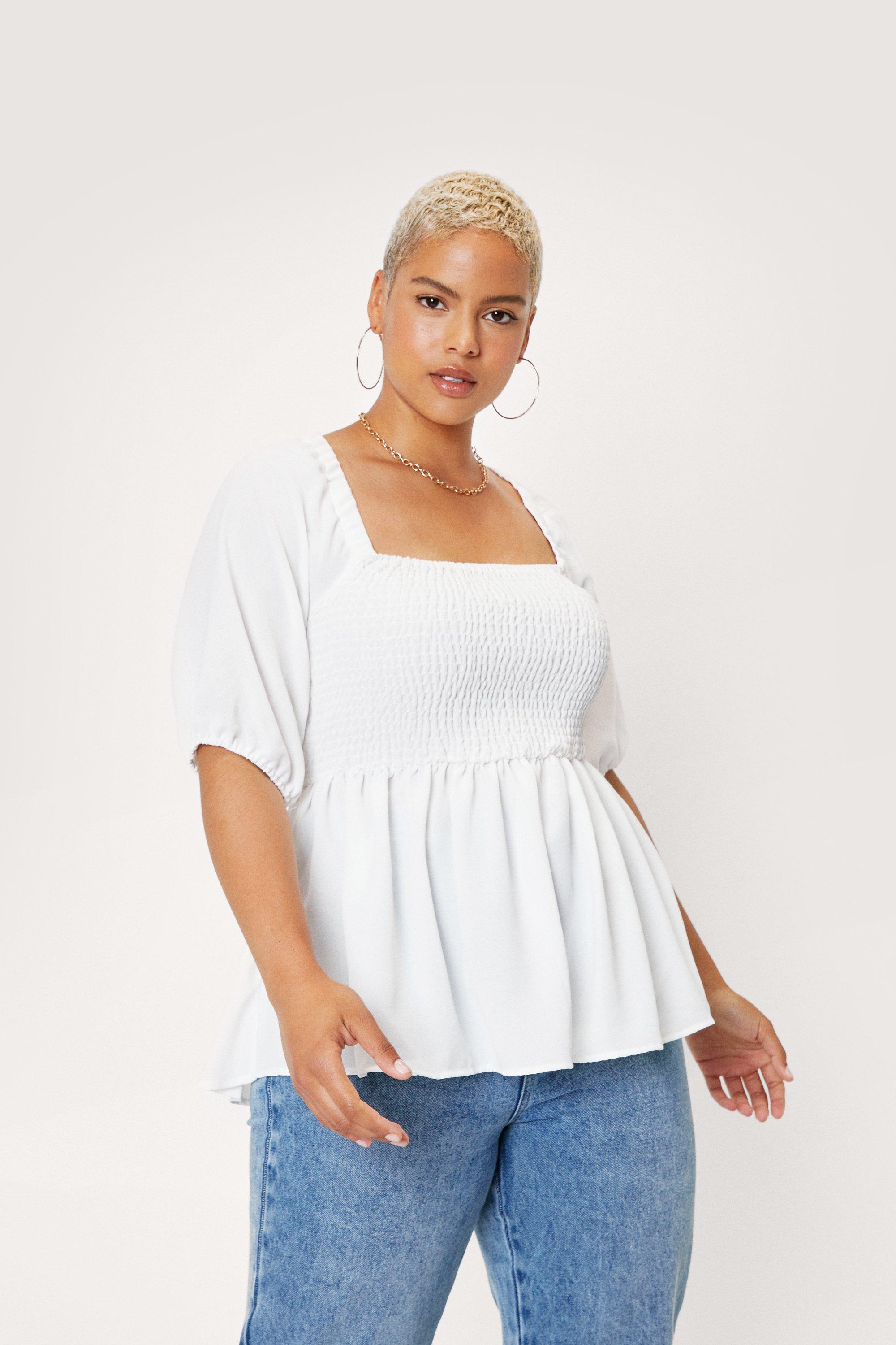 Plus Size Shirred Tie Back Smock Top ...